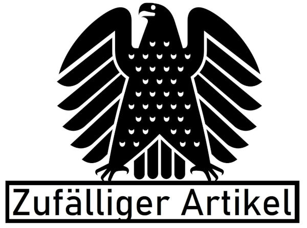 Adler des Bundestages mit geöffnetem Schnabel über der dem Text "Zufälliger Artikel"